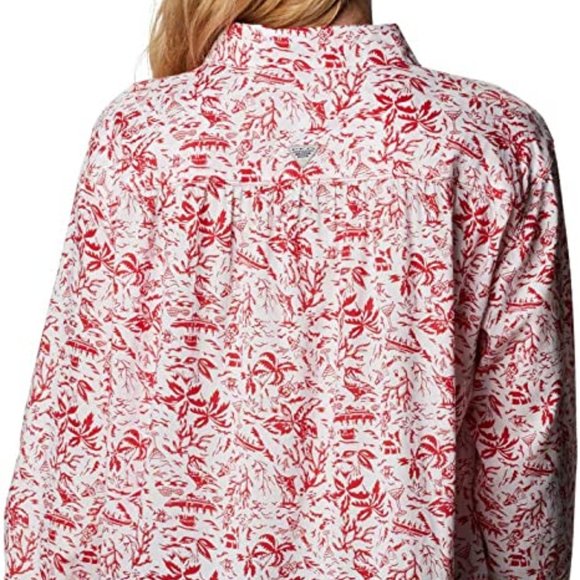 🆕Columbia Women's Slack Water Woven Long Sleeve Shirt, Red Spark Kona Print,NWT - Picture 2 of 6